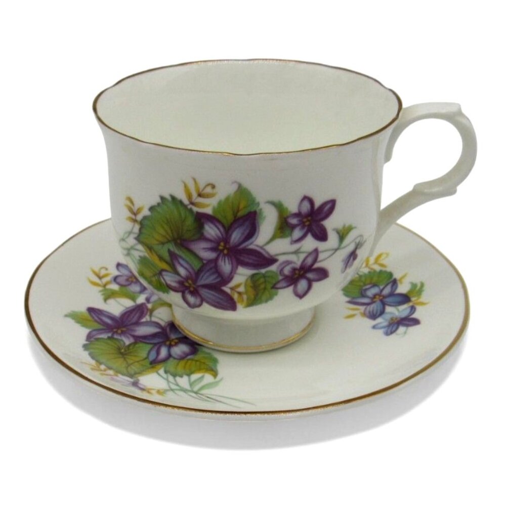 SADLER WELLINGTON Teacup And Saucer Purple Floral Gold Rim Made In England